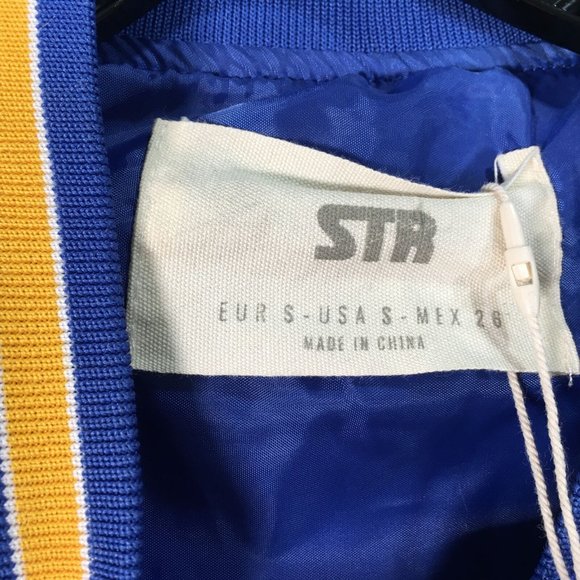 STR Snap Button Up Bomber Jacket, Men's Size S - Dark Blue/Yellow - Picture 5 of 10